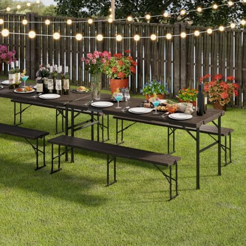 Folding Table with 2 Benches Set for Picnic, Party, Camping, School