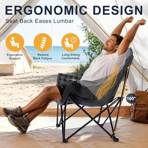 Oversized Camping Chair for Adults, 500 LBS Heavy Duty Folding Chair, Plaid