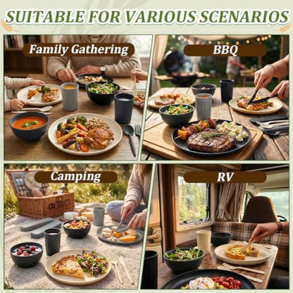 PYRMONT Plates and Bowls Sets 28 Pcs Wheat Straw Dishes Set for 4