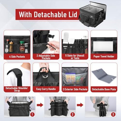 FANGSUN Grill Caddy with Lid, Foldable BBQ Caddy with Paper Towel Holder