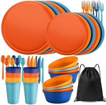 56 Piece Plates and Bowls Sets for 8, Unbreakable Dinnerware Set