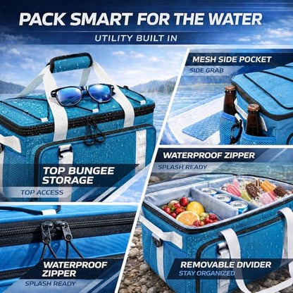 Paddle Board Cooler Bag, 25L Insulated SUP Deck Bag Fits 30 Cans, Water-Resistant Kayak Cooler with Top Bungee Storage, 6 Elastic Clips, Shoulder Strap & Bottle Opener, Paddle Board Accessories