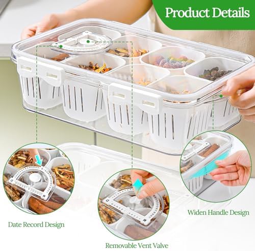 Veggie Tray Divided Serving Tray with Lid, Salad Bar Container for Fridge