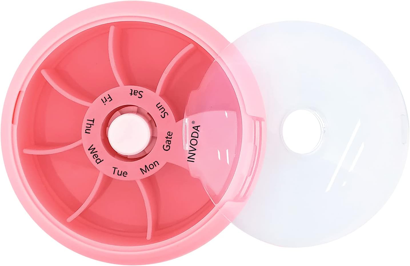 INVODA Weekly Pill Organizer 7 Compartment Rotating Pill Box for Daily Medication & Vitamins - Portable Travel Pill Case Fish Oil Supplements Vitamins Organizer (4PCS)