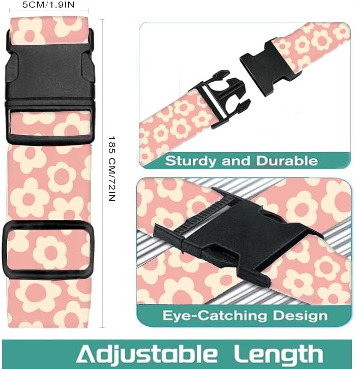 Luggage Straps for Suitcases Travel Belt Accessories, Cute Suitcase Strap, Adjustable Luggage Belt Strap, Heavy Duty with Quick-Release Buckle Luggage Strap Pink Daisy