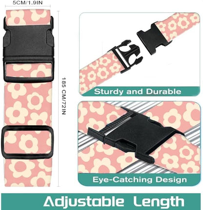 Luggage Straps for Suitcases Travel Belt Accessories, Cute Suitcase Strap, Adjustable Luggage Belt Strap, Heavy Duty with Quick-Release Buckle Luggage Strap Pink Daisy