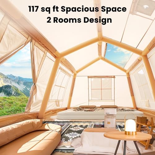 Inflatable Tents for Camping, Large Blow Up Tent with Hand Pump, Easy Setup InflatableTent 4 Season Tent, Waterproof Oxford Air Glamping Tents for Camping Adult 4/6/8/10/12 Person