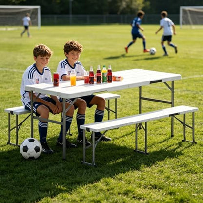 Folding Table with 2 Benches Set for Picnic, Party, Camping, School