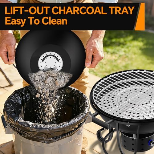 Portable Charcoal Grill with Fan-Assisted Airflow, 17-Inch Small Kettle BBQ Grill, Built-In Thermometer, Lift-Out Charcoal Tray for Camping, Tailgating, Patio, Backyard