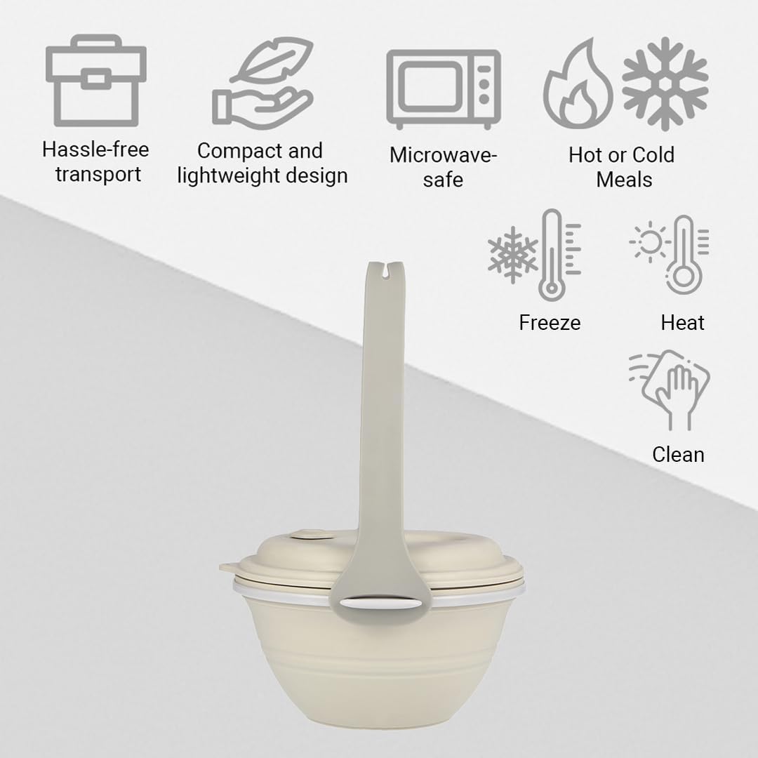 kūpaa Bowl & Carrier Duet – Microwave Safe Silicone Lunch Box For Adults– Collapsible, Leakproof, Food-Grade, Reusable To-Go Container (Shell)