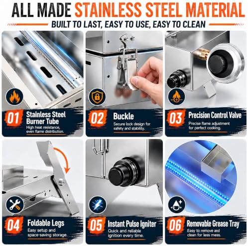Tabletop Gas Griddle with Foldable Tripod, Stainless Steel Grill