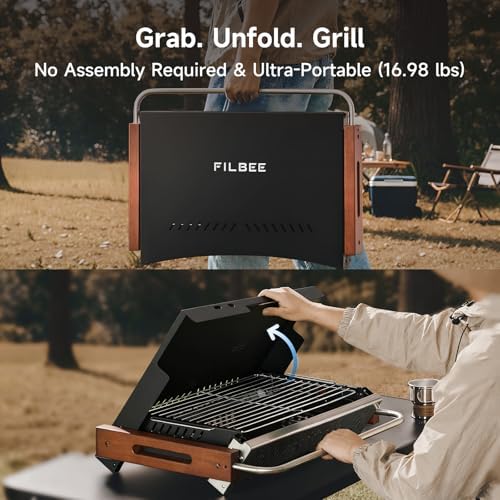 Portable BBQ Charcoal Grill, No Assembly Hibachi Grill for Camping