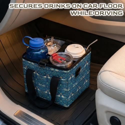 Collapsible Cooler Bag with Shoulder Strap,Blue Vintage Bird Print