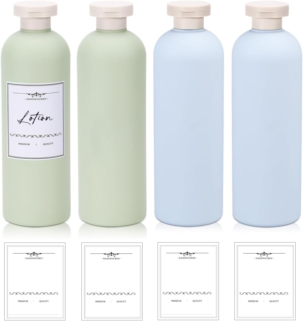 13.5 oz Plastic Travel Shampoo Bottles, Refillable Flip Cap Squeeze Bottles for Toiletries, Large Leakage-proof Travel Shampoo and Conditioner Container (Blue and Green)