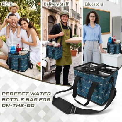 Collapsible Cooler Bag with Shoulder Strap,Blue Vintage Bird Print