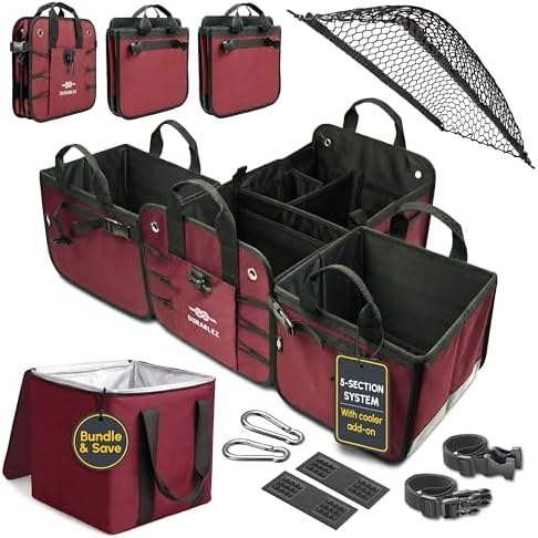 5-Section Modular Extra Large Trunk Organizer System, Cherry Red
