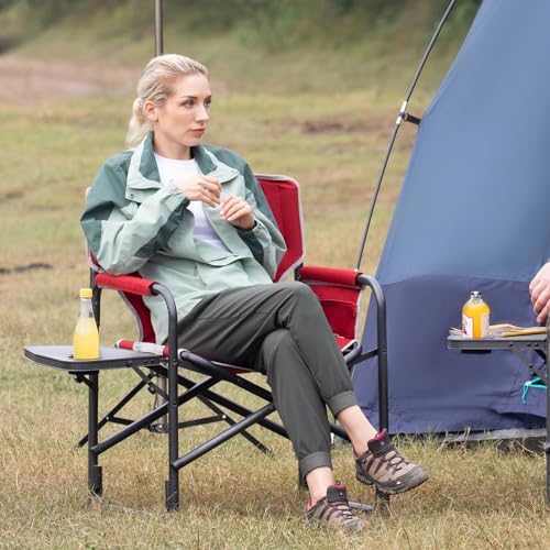 TIMBER RIDGE Aluminum Oversized Camping Chair, Lightweight Portable Directors Chair with Side Table Detachable Side Pocket for Outdoor Camping, Lawn, Picnic, Support 400lbs Red 2 Pack