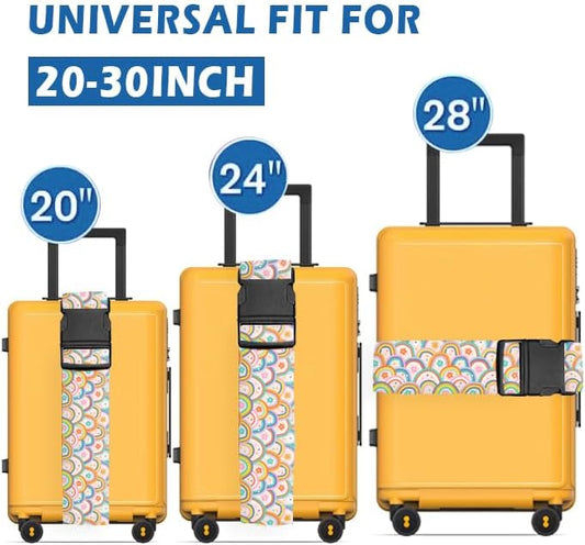 Luggage Straps for Suitcases Travel Belt Accessories, Cute Suitcase Strap, Adjustable Luggage Belt Strap, Heavy Duty with Quick-Release Buckle Luggage Strap Cute Colorful Rainbow
