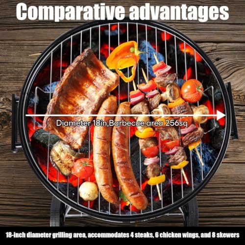 Portable charcoal grill -18 inch water kettle grill with handle, including lid and grill mesh, suitable for backyard, camping, picnicking, and gatherings (large)