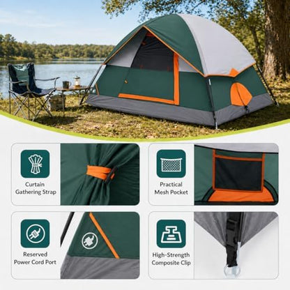 Simple Deluxe 2/4/6/8 Person Cabin Tents for Camping, Outdoor Tent 5-Minute Quick Setup with Mesh Doors, Windows, Waterproof & Sturdy Poles, Ideal for Family Camping, Hiking Outdoor Use