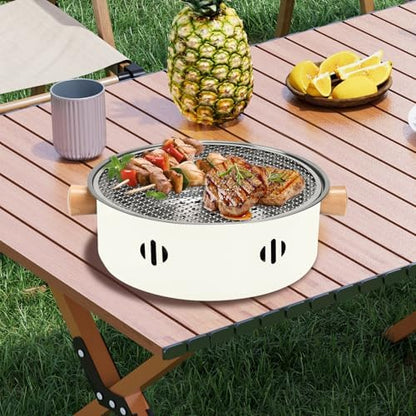 Portable Charcoal Barbecue Grill, 1pc Small Outdoor Camping Grill (Beige)
