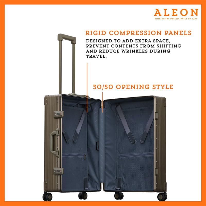 Aleon All Aluminum Lightweight 26" Carry-On Luggage - Hardside Carry-On Suitcase, TSA Approved, Hard Shell Suitcase for Travel, Airline Approved Hard Spinner Wheels Luggage (Champagne)