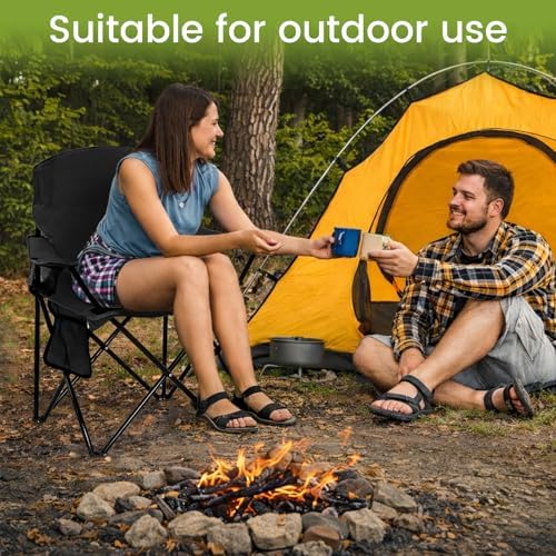 Camping Chair 2 Pack Portable Folding Chair, Supports 300lbs, Black