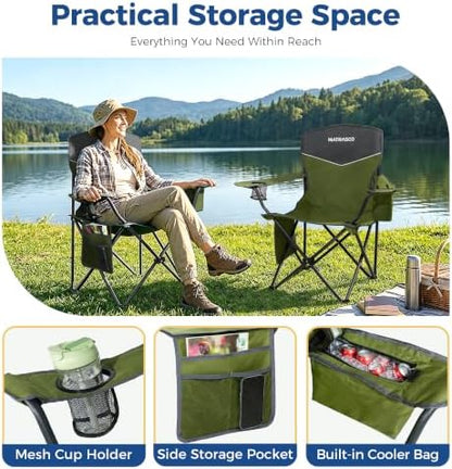 Outdoor Folding Camping Chairs 2 Pack, 350 lbs Capacity, Green