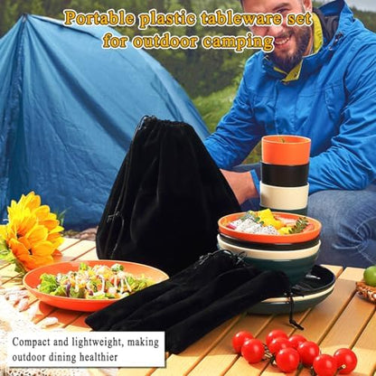 Kyraton Camping Utensils - Mess Kit for Travel, Picnic, Outdoor, Camping Gear - Silverware Set, Cup, Bowl, Plate - Essentials for 4