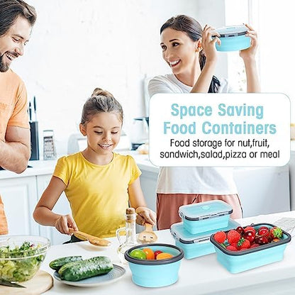 Yaomiao 16 Pack Collapsible Food Storage Container with Lid,Gray, Blue