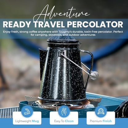 Toughty 12 Cup Enamel Coffee Percolator, Camping Stovetop Coffee Pot, Black