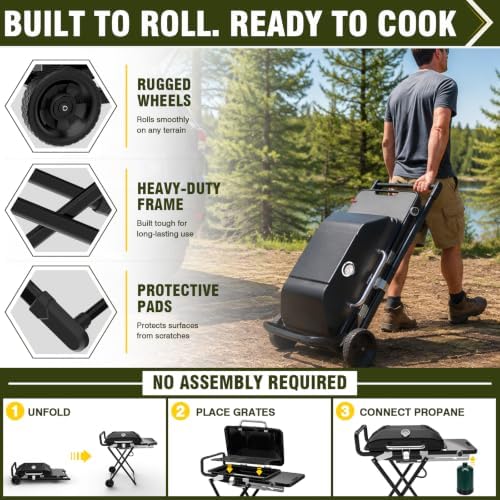 Bestfire Propane Gas Grill, 13000 BTU 2-in-1 Griddle & Grill Grate Foldable