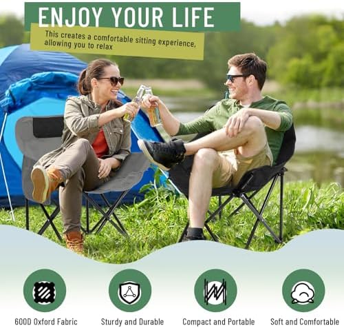 2 Pack Folding Camping Chairs Portable, Gray, Black, Solid Color