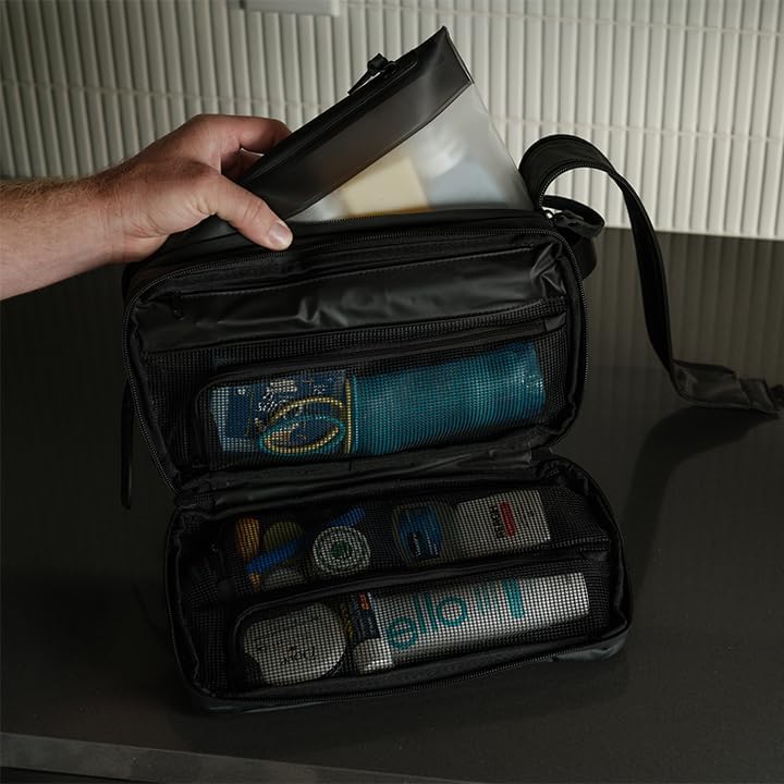 Gravel Hanging Toiletry Bag – Water-Resistant Dopp Kit for Men & Women (Black, Max)