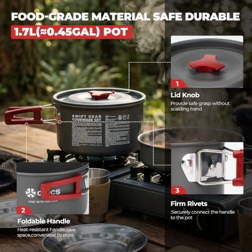 ALOCS 13pcs Camping Cookware Mess Kit, Portable Pots and Pans Cooking Set