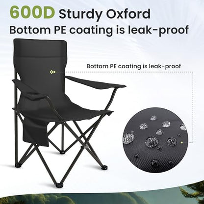 SUWT 2 Pack Portable Folding Camping Chair, Outdoor Chair with Cup Holder & Side Pocket, Durable Oxford Cloth & Steel Frame for Camping, Hiking, Picnic, Beach (Black)
