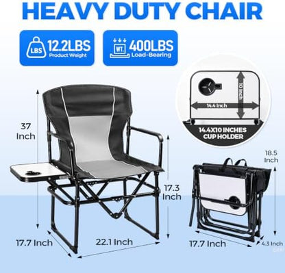 2 Pack Camping Chairs with Side Table & Cup Holder 400 lbs