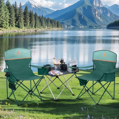 LET'S CAMP Camping Chair 2 Pack Folding Chair with 4-Can Cooler Bag