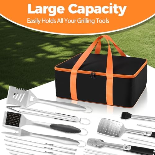 Grill Utensil Storage Bag for Outdoor Grilling, 19 x 13 x 7in, Black
