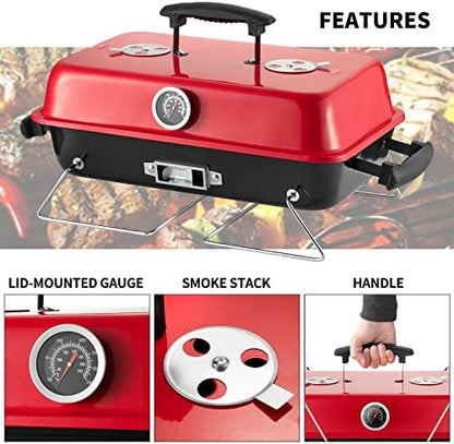 Charcoal Grill for Outdoor BBQ Smoker Tabletop Portable BBQ Grill,RED