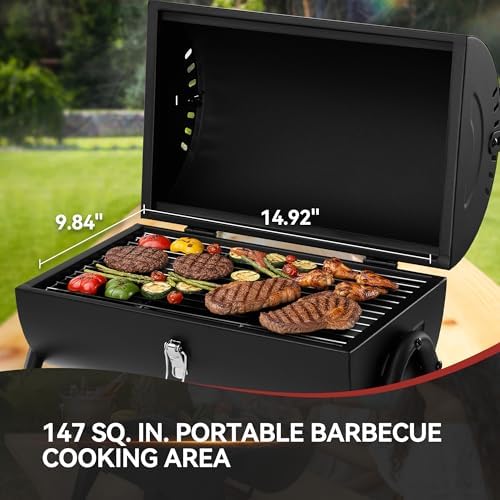 Royal Gourmet CC1015W Portable Charcoal Grill, Wooden Handle, for Camping