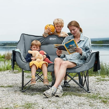 Portal 600 lbs Double Camping Chair,2 Person Folding Loveseat,Gray