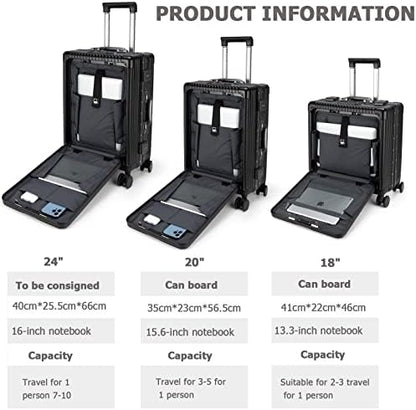 feilario 20in Aluminium Frame PC Hard Shell Spinner Wheels Luggage, Built-In TSA lock Carry on Suitcase, with Cup Holder, USB Port, Phone Holder