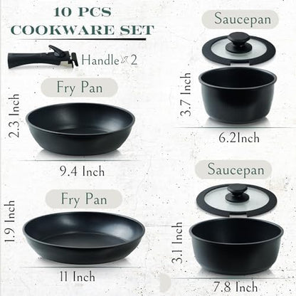 Moss & Stone 10-Piece Nonstick Pots and Pans Set, Removable Handle Cookware