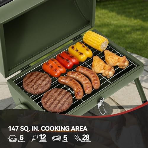 Royal Gourmet CC1015L Portable Charcoal Grill, Lid Handle, Four Air Vents