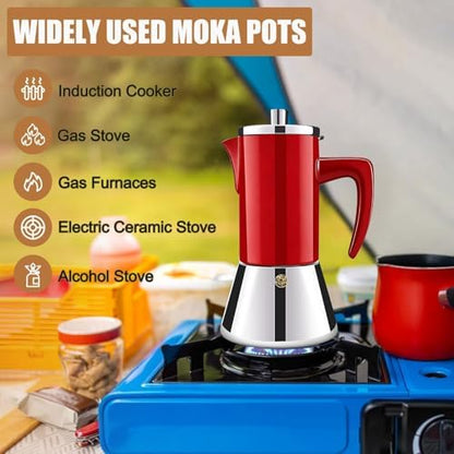 4 Cup Thickened 304 Stainless Steel Moka Pot Stovetop Espresso Maker Cafeteras Italian Percolator Espress Makers Capable Greca Mocha Coffee Machine for Induction Home and Camping 200ml 6.6oz