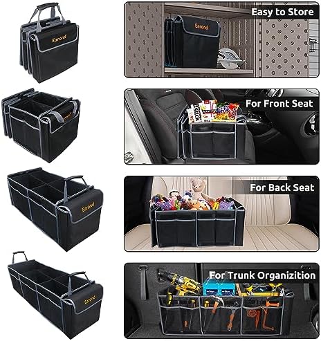 Car Trunk Organizer with Lid,Collapsible Car Storage Organizer with Multi Compartments and Securing Straps for SUV,Sedan,Jeep-Black & Grey