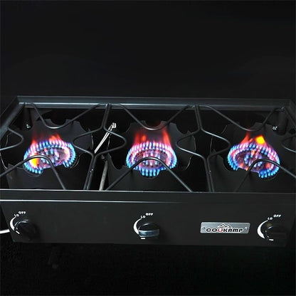 High Pressure Triple Propane Burner Outdoor Propane Camping Stove with 0-20 PSI Adjustable High Pressuer Regulator and Steel Braided Hose 3 Burner Stove Brewing Supply SA3500