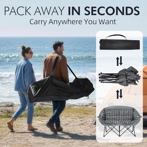 Double Camping Chair Loveseat -2 Person Oversized Padded Outdoor Camp Couch