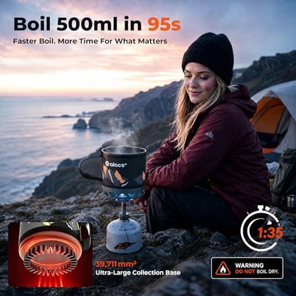 ALOCS 1L Ultralight Camping Pot with Heat Exchanger & Folding Handle, High Efficiency Aluminum Backpacking Pot with Tritan Lid, Compact Durable Cookware for Hiking Traveling